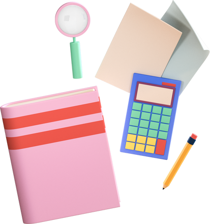 3D School Elements Composition Flatlay Materials